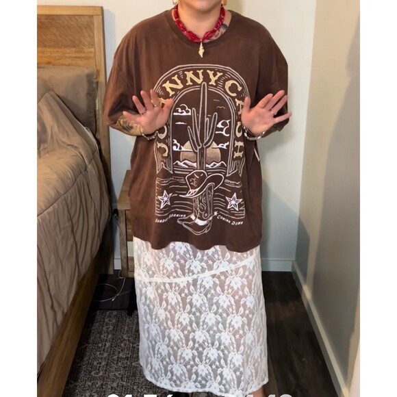 No Boundaries Lace Overlay Ivory Maxi Skirt With Slit Size Small 3/5 Vintage - Picture 8 of 10